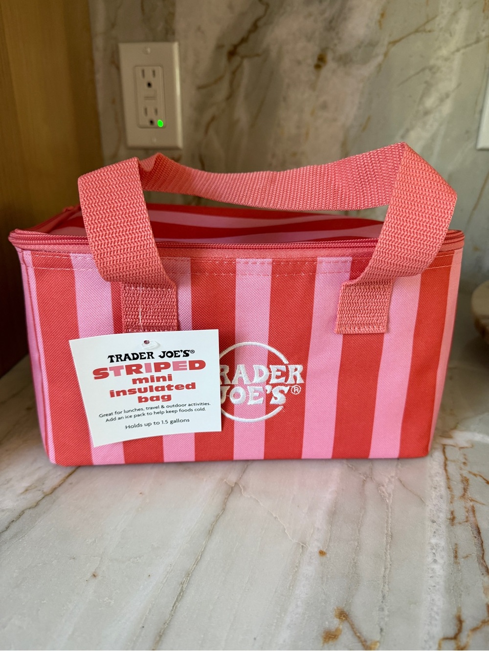 Trader Joe's Pink & Coral Striped Insulated Mini Tote